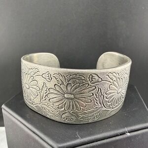 Vintage Salisbury Pewter Cuff Bracelet September Birthday Flower 7.5"